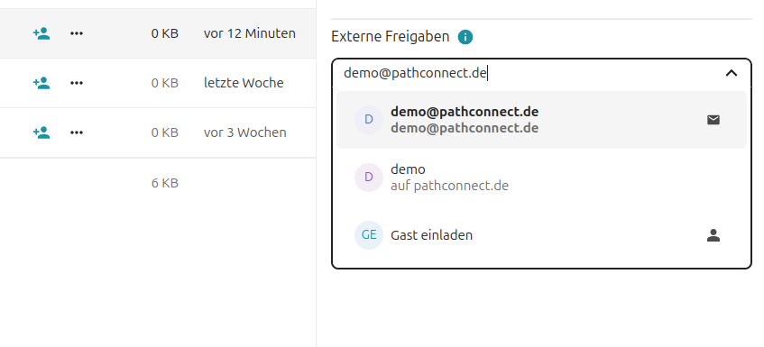 Externe Freigabe Übersicht